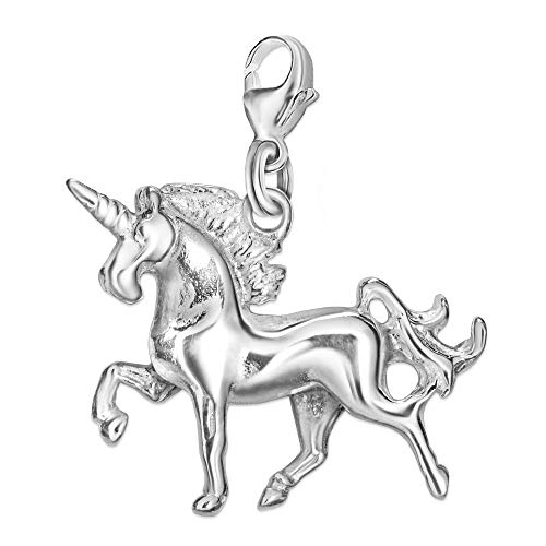 Clever Schmuck Silberner Charm Anhänger Einhorn 19 x 15 mm schlicht beidseitig plastische 3D Form glänzend Sterling Silber 925 für Mädchen, Jugendliche, Damen in Geschenkfaltbox von CLEVER SCHMUCK