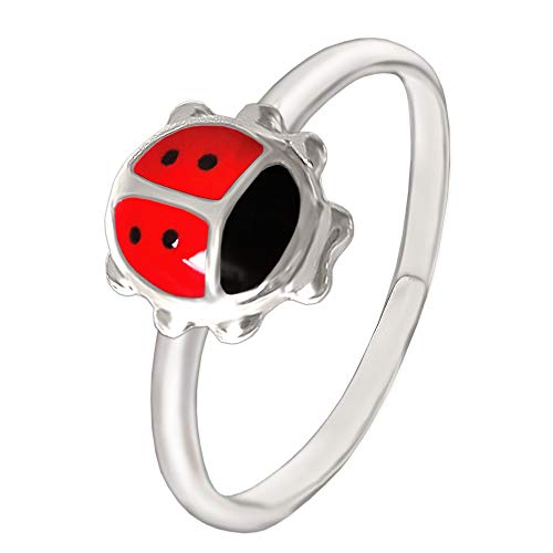 CLEVER SCHMUCK Silberner Kinderring Marienkäfer rot schwarz lackiert 925 Sterling Silber Ring für Mädchen im Schmucketui von CLEVER SCHMUCK