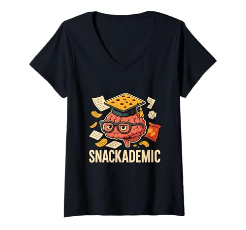 Damen Lustige Lern-Snacks Nerd Student Essen Humor Grafik T-Shirt mit V-Ausschnitt Damen Lustige Lern-Snacks Nerd Student Essen Humor Grafik T-Shirt mit V-Ausschnitt von Clever Snack Study Humor Food Nerd Design Tee