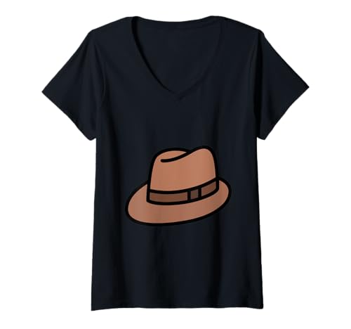 Damen Fedora-Hut T-Shirt mit V-Ausschnitt von Clever Witty Fedora Designs