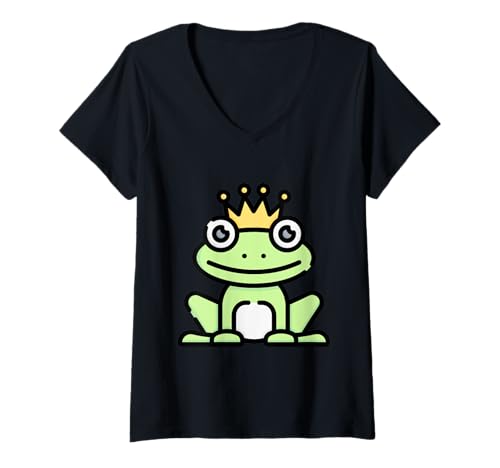 Damen Gekrönter Frosch königlicher Prinz T-Shirt mit V-Ausschnitt Damen Gekrönter Frosch königlicher Prinz T-Shirt mit V-Ausschnitt von Clever Witty Frog Designs