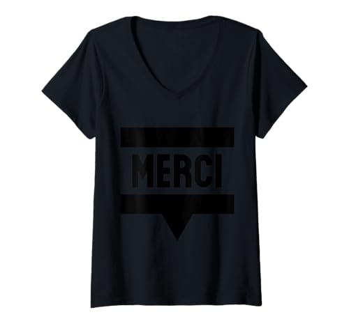 Damen Merci French Danke T-Shirt mit V-Ausschnitt von Clever Witty Merci Designs