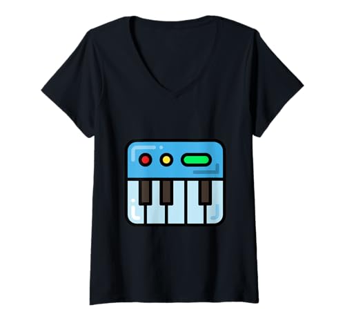 Damen MIDI-Keyboard-Controller - Synthesizer Retro T-Shirt mit V-Ausschnitt Damen MIDI-Keyboard-Controller - Synthesizer Retro T-Shirt mit V-Ausschnitt von Clever Witty Midi Keyboard Designs