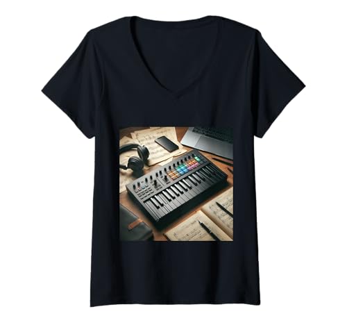 Damen MIDI-Keyboard-Controller - Synthesizer Retro T-Shirt mit V-Ausschnitt Damen MIDI-Keyboard-Controller - Synthesizer Retro T-Shirt mit V-Ausschnitt von Clever Witty Midi Keyboard Designs