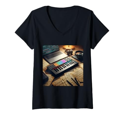 Damen MIDI-Keyboard-Controller - Synthesizer Retro T-Shirt mit V-Ausschnitt Damen MIDI-Keyboard-Controller - Synthesizer Retro T-Shirt mit V-Ausschnitt von Clever Witty Midi Keyboard Designs