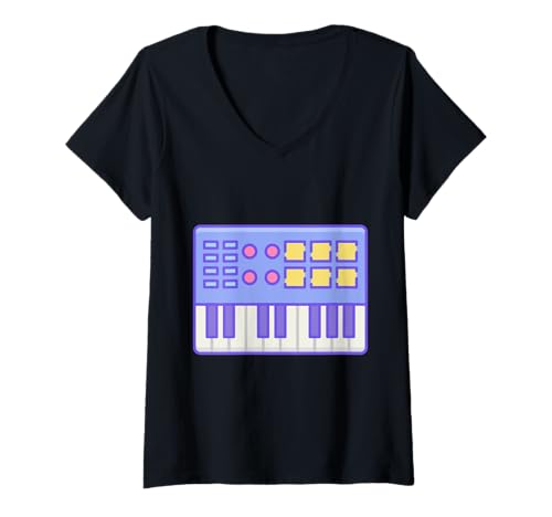 Damen MIDI-Keyboard-Controller - Synthesizer Retro T-Shirt mit V-Ausschnitt Damen MIDI-Keyboard-Controller - Synthesizer Retro T-Shirt mit V-Ausschnitt von Clever Witty Midi Keyboard Designs
