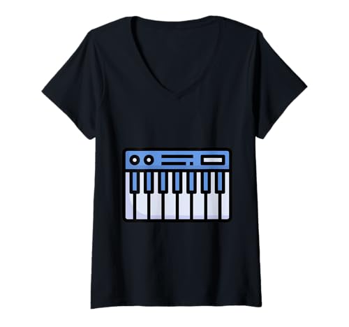 Damen MIDI-Keyboard-Controller - Synthesizer Retro T-Shirt mit V-Ausschnitt Damen MIDI-Keyboard-Controller - Synthesizer Retro T-Shirt mit V-Ausschnitt von Clever Witty Midi Keyboard Designs