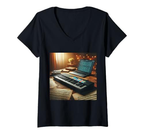 Damen MIDI-Keyboard-Controller - Synthesizer Retro T-Shirt mit V-Ausschnitt Damen MIDI-Keyboard-Controller - Synthesizer Retro T-Shirt mit V-Ausschnitt von Clever Witty Midi Keyboard Designs