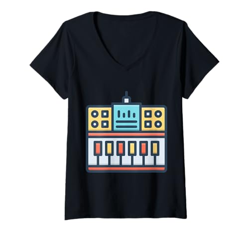 Damen MIDI-Keyboard-Controller - Synthesizer Retro T-Shirt mit V-Ausschnitt Damen MIDI-Keyboard-Controller - Synthesizer Retro T-Shirt mit V-Ausschnitt von Clever Witty Midi Keyboard Designs