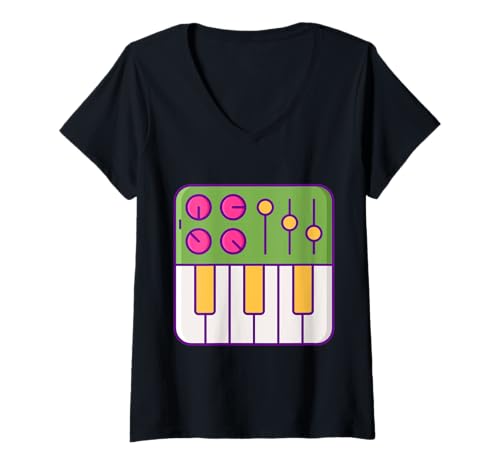 Damen MIDI-Keyboard-Controller - Synthesizer Retro T-Shirt mit V-Ausschnitt Damen MIDI-Keyboard-Controller - Synthesizer Retro T-Shirt mit V-Ausschnitt von Clever Witty Midi Keyboard Designs