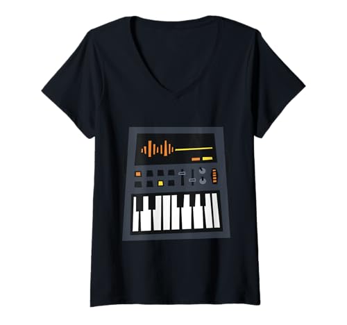 Damen MIDI-Keyboard-Controller - Synthesizer Retro T-Shirt mit V-Ausschnitt Damen MIDI-Keyboard-Controller - Synthesizer Retro T-Shirt mit V-Ausschnitt von Clever Witty Midi Keyboard Designs