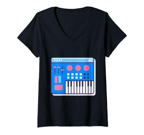 Damen MIDI-Keyboard-Controller - Synthesizer Retro T-Shirt mit V-Ausschnitt Damen MIDI-Keyboard-Controller - Synthesizer Retro T-Shirt mit V-Ausschnitt von Clever Witty Midi Keyboard Designs