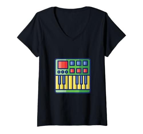 Damen MIDI-Keyboard-Controller - Synthesizer Retro T-Shirt mit V-Ausschnitt Damen MIDI-Keyboard-Controller - Synthesizer Retro T-Shirt mit V-Ausschnitt von Clever Witty Midi Keyboard Designs