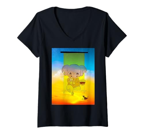 Damen Ganesh Mithai Laddu Ladoo indische Dessert Süßigkeiten T-Shirt mit V-Ausschnitt Damen Ganesh Mithai Laddu Ladoo indische Dessert Süßigkeiten T-Shirt mit V-Ausschnitt von Clever Witty Mithai Designs