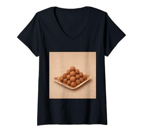 Damen Mithai Laddu Ladoo indische Dessert Süßigkeiten T-Shirt mit V-Ausschnitt Damen Mithai Laddu Ladoo indische Dessert Süßigkeiten T-Shirt mit V-Ausschnitt von Clever Witty Mithai Designs