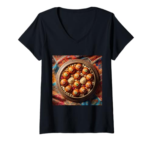 Damen Mithai Laddu Ladoo indische Dessert Süßigkeiten T-Shirt mit V-Ausschnitt Damen Mithai Laddu Ladoo indische Dessert Süßigkeiten T-Shirt mit V-Ausschnitt von Clever Witty Mithai Designs
