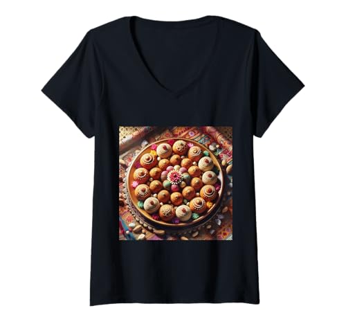 Damen Mithai Laddu Ladoo indische Dessert Süßigkeiten T-Shirt mit V-Ausschnitt Damen Mithai Laddu Ladoo indische Dessert Süßigkeiten T-Shirt mit V-Ausschnitt von Clever Witty Mithai Designs