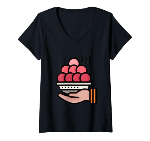 Damen Mithai Laddu Ladoo indische Dessert Süßigkeiten T-Shirt mit V-Ausschnitt Damen Mithai Laddu Ladoo indische Dessert Süßigkeiten T-Shirt mit V-Ausschnitt von Clever Witty Mithai Designs