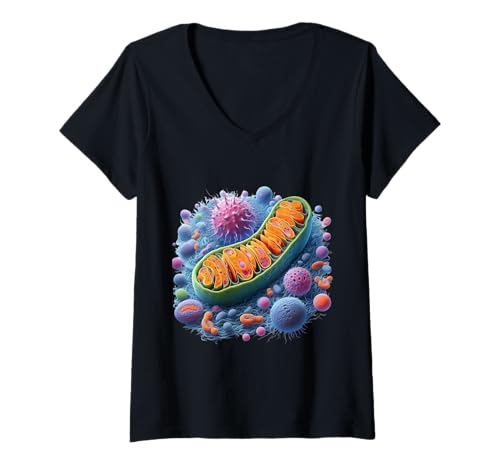 Damen Mitochondrien Zellbiologie Energie ATP T-Shirt mit V-Ausschnitt Damen Mitochondrien Zellbiologie Energie ATP T-Shirt mit V-Ausschnitt von Clever Witty Mitochondria Designs