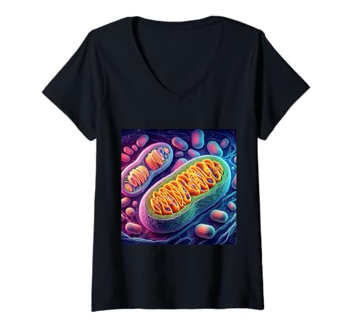 Damen Mitochondrien Zellbiologie Energie ATP T-Shirt mit V-Ausschnitt Damen Mitochondrien Zellbiologie Energie ATP T-Shirt mit V-Ausschnitt von Clever Witty Mitochondria Designs