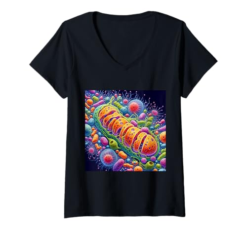 Damen Mitochondrien Zellbiologie Energie ATP T-Shirt mit V-Ausschnitt Damen Mitochondrien Zellbiologie Energie ATP T-Shirt mit V-Ausschnitt von Clever Witty Mitochondria Designs