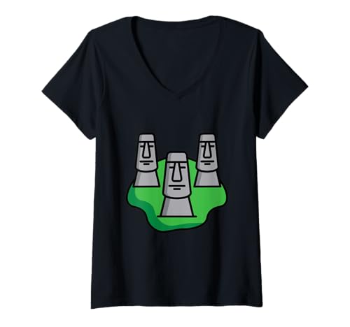 Damen Moai Head Osterinsel Chile T-Shirt mit V-Ausschnitt Damen Moai Head Osterinsel Chile T-Shirt mit V-Ausschnitt von Clever Witty Moai Designs