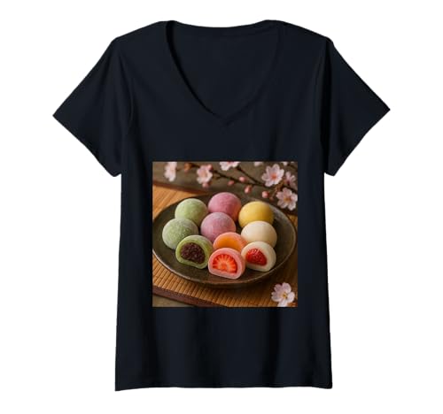 Damen Wirklich wie Mochi Sweet New Year Dessert T-Shirt mit V-Ausschnitt von Clever Witty Mochi Designs