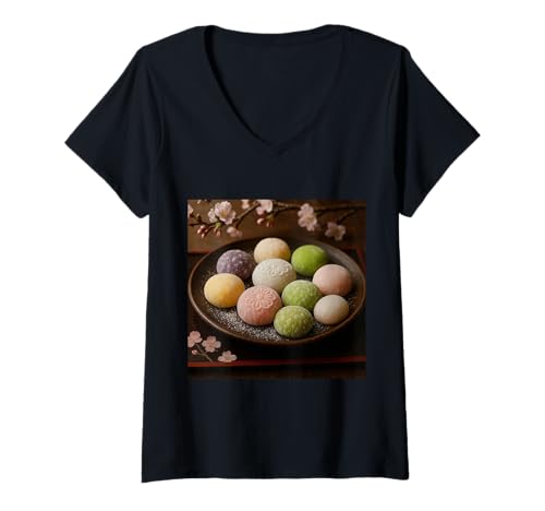 Damen Wirklich wie Mochi Sweet New Year Dessert T-Shirt mit V-Ausschnitt Damen Wirklich wie Mochi Sweet New Year Dessert T-Shirt mit V-Ausschnitt von Clever Witty Mochi Designs