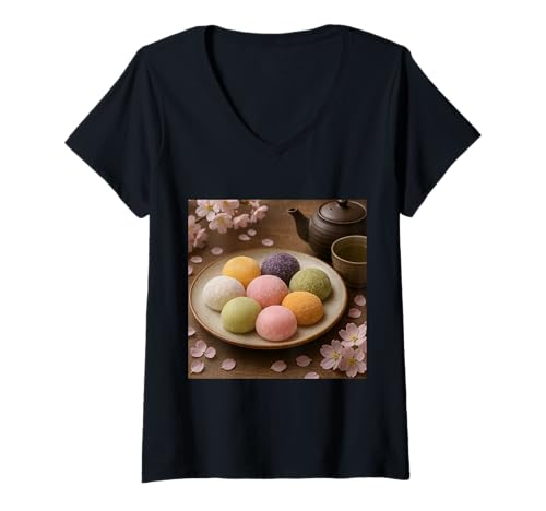Damen Wirklich wie Mochi Sweet New Year Dessert T-Shirt mit V-Ausschnitt Damen Wirklich wie Mochi Sweet New Year Dessert T-Shirt mit V-Ausschnitt von Clever Witty Mochi Designs