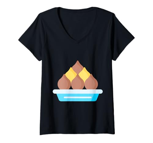 Damen Wirklich wie Modak Sweet Dumpling Lord Ganesh T-Shirt mit V-Ausschnitt von Clever Witty Modak Designs