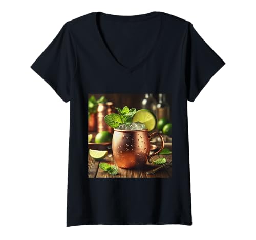Damen Lustiger Moscow Mule Cocktail Kupferbecher Kostüm T-Shirt mit V-Ausschnitt Damen Lustiger Moscow Mule Cocktail Kupferbecher Kostüm T-Shirt mit V-Ausschnitt von Clever Witty Moscow Mule Designs