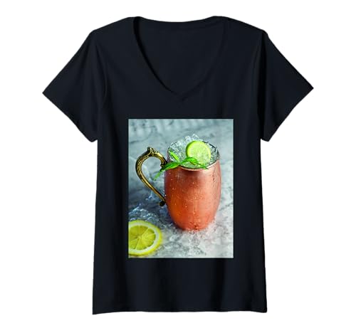 Damen Lustiger Moscow Mule Cocktail Kupferbecher Kostüm T-Shirt mit V-Ausschnitt Damen Lustiger Moscow Mule Cocktail Kupferbecher Kostüm T-Shirt mit V-Ausschnitt von Clever Witty Moscow Mule Designs