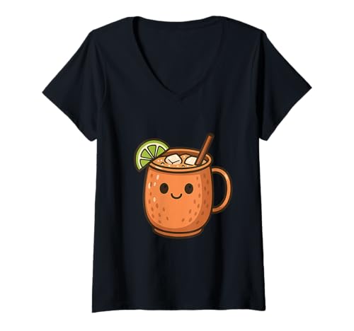 Damen Lustiger Moscow Mule Cocktail Kupferbecher Kostüm T-Shirt mit V-Ausschnitt Damen Lustiger Moscow Mule Cocktail Kupferbecher Kostüm T-Shirt mit V-Ausschnitt von Clever Witty Moscow Mule Designs