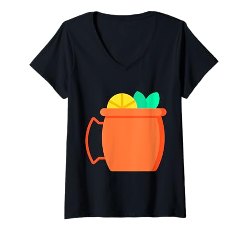 Damen Lustiger Moscow Mule Cocktail Kupferbecher Kostüm T-Shirt mit V-Ausschnitt von Clever Witty Moscow Mule Designs