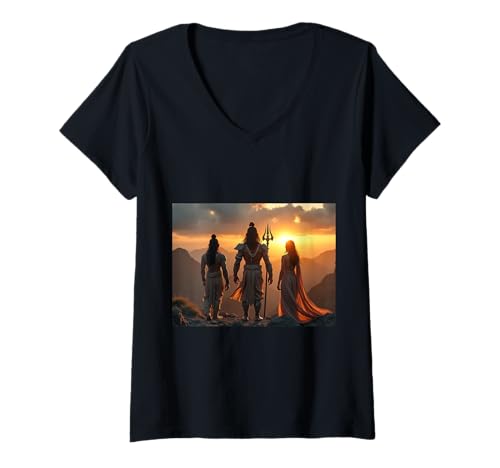 Damen Gottheit Murugan Skanda, Subrahmanya, Shanmukha Kartikeya T-Shirt mit V-Ausschnitt Damen Gottheit Murugan Skanda, Subrahmanya, Shanmukha Kartikeya T-Shirt mit V-Ausschnitt von Clever Witty Murugan Designs