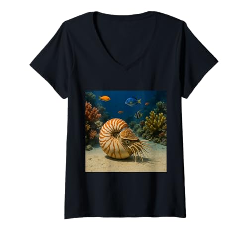 Damen Nautilus Unterwasser-Kopffüßer Spaß T-Shirt mit V-Ausschnitt Damen Nautilus Unterwasser-Kopffüßer Spaß T-Shirt mit V-Ausschnitt von Clever Witty Nautilus Designs