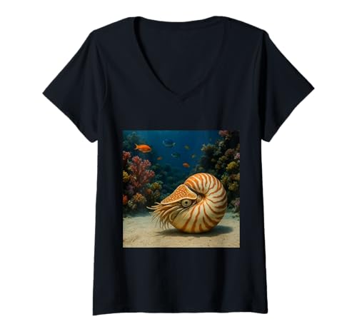 Damen Nautilus Unterwasser-Kopffüßer Spaß T-Shirt mit V-Ausschnitt Damen Nautilus Unterwasser-Kopffüßer Spaß T-Shirt mit V-Ausschnitt von Clever Witty Nautilus Designs