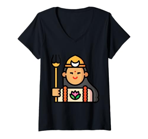 Damen Durga Puja Diwali Festival Glückliche Navratri-Göttin T-Shirt mit V-Ausschnitt von Clever Witty Navratri Designs