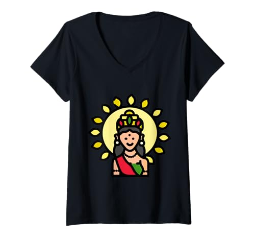 Damen Durga Puja Diwali Festival Glückliche Navratri-Göttin T-Shirt mit V-Ausschnitt von Clever Witty Navratri Designs