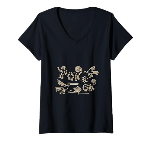 Damen Nazca Lines Peru Geoglyphen Retro T-Shirt mit V-Ausschnitt Damen Nazca Lines Peru Geoglyphen Retro T-Shirt mit V-Ausschnitt von Clever Witty Navratri Designs