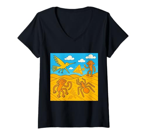 Damen Nazca Lines Peru Geoglyphen Retro T-Shirt mit V-Ausschnitt Damen Nazca Lines Peru Geoglyphen Retro T-Shirt mit V-Ausschnitt von Clever Witty Navratri Designs