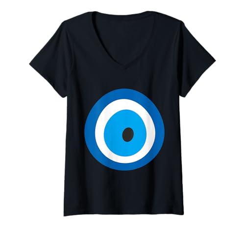 Damen Evil Eye Nazar Amulett Schutz Glück T-Shirt mit V-Ausschnitt von Clever Witty Nazar Designs