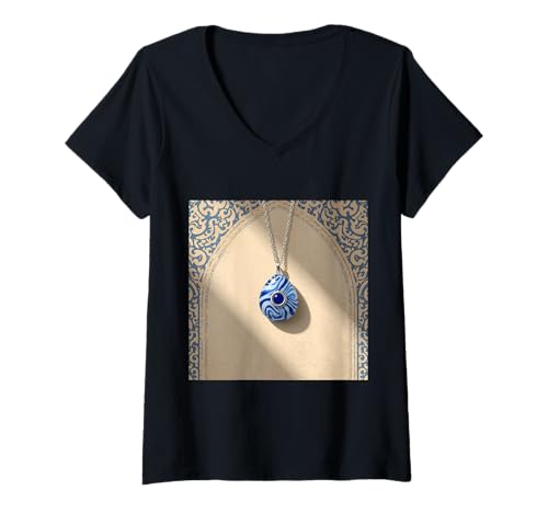 Damen Evil Eye Nazar Amulett Schutz Glück T-Shirt mit V-Ausschnitt Damen Evil Eye Nazar Amulett Schutz Glück T-Shirt mit V-Ausschnitt von Clever Witty Nazar Designs