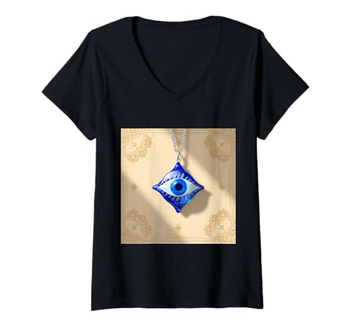 Damen Evil Eye Nazar Amulett Schutz Glück T-Shirt mit V-Ausschnitt von Clever Witty Nazar Designs