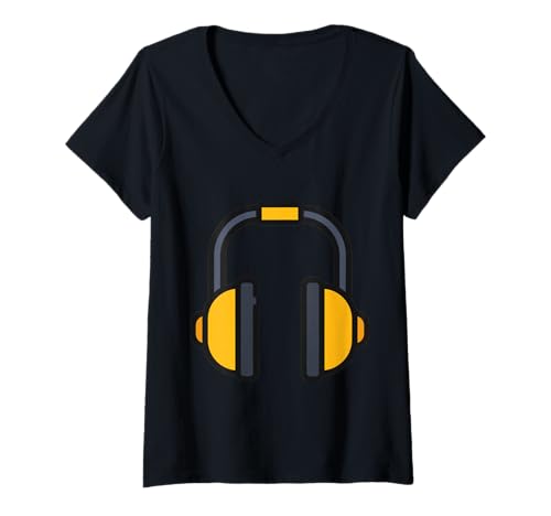 Damen Gehörschutzausrüstung Gehörschutz Ohrenschützer T-Shirt mit V-Ausschnitt von Clever Witty Noise Protection Designs