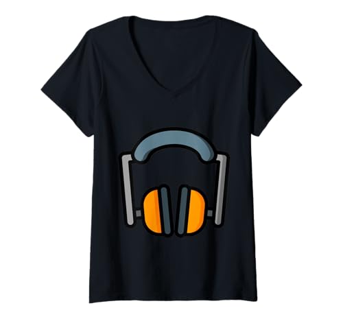 Damen Gehörschutzausrüstung Gehörschutz Ohrenschützer T-Shirt mit V-Ausschnitt von Clever Witty Noise Protection Designs
