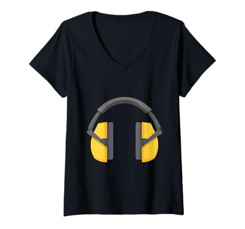 Damen Gehörschutzausrüstung Gehörschutz Ohrenschützer T-Shirt mit V-Ausschnitt von Clever Witty Noise Protection Designs