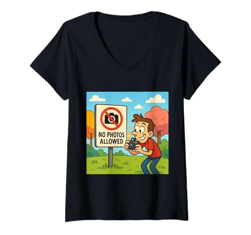 Damen Kein Film - Kein Video - Keine Bilder - Kein Foto T-Shirt mit V-Ausschnitt Damen Kein Film - Kein Video - Keine Bilder - Kein Foto T-Shirt mit V-Ausschnitt von Clever Witty Noise Protection Designs
