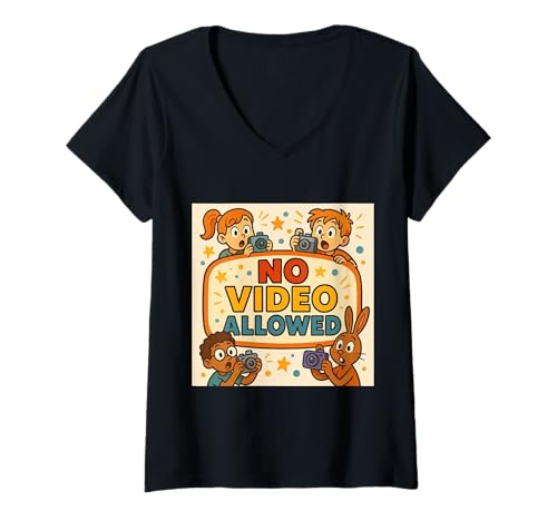 Damen Kein Film - Kein Video - Keine Bilder - Kein Foto T-Shirt mit V-Ausschnitt von Clever Witty Noise Protection Designs