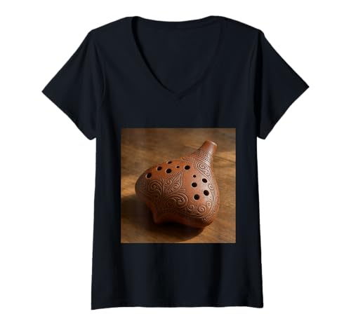 Damen Really Like Ocarina Musical Potato Flöte T-Shirt mit V-Ausschnitt Damen Really Like Ocarina Musical Potato Flöte T-Shirt mit V-Ausschnitt von Clever Witty Ocarina Designs